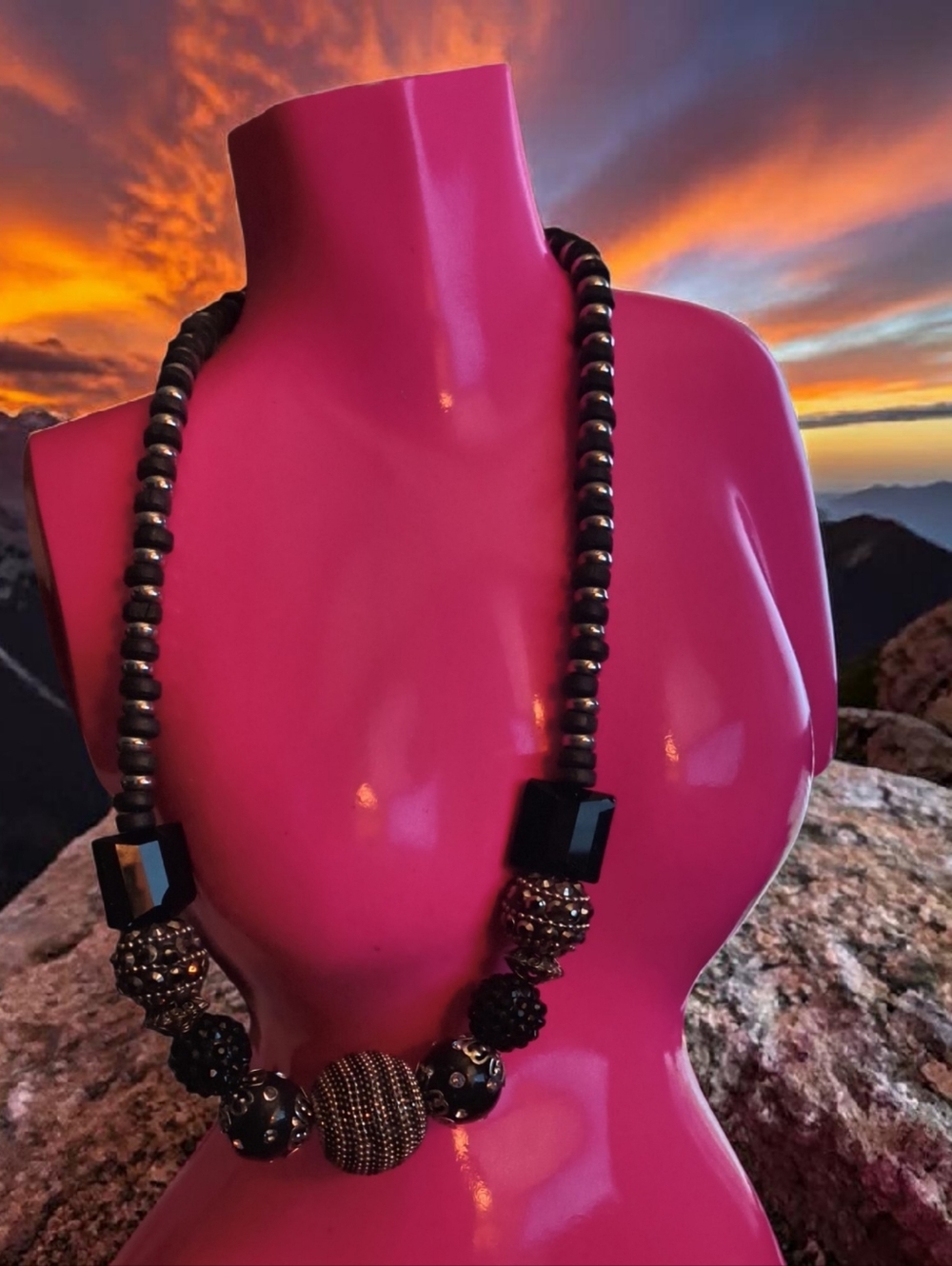 Elegant Black Bead Statement Necklace